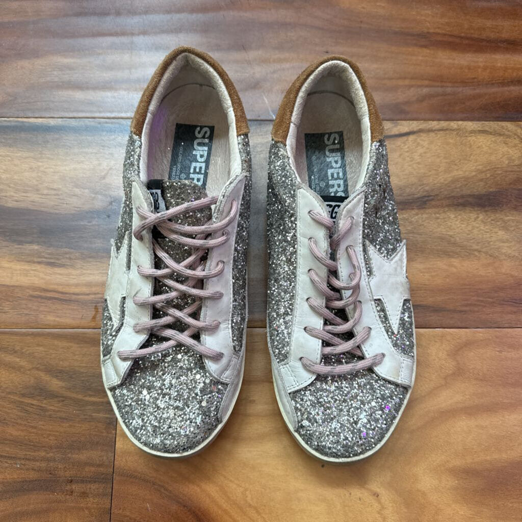 GOLDEN GOOSE,FAUX GG SNEAKER ,SILVER ,7.5/8