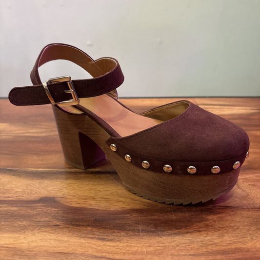 WONDERLY,SUEDE STUDDED BLOCK HEEL,BROWN,7