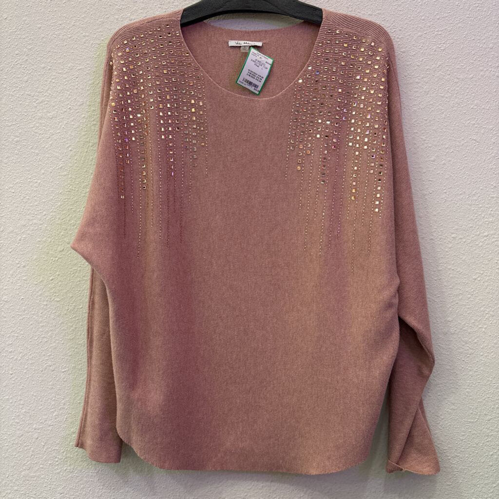 VILA MILANO,JEWELED SWEATER TOP ,PINK ,L