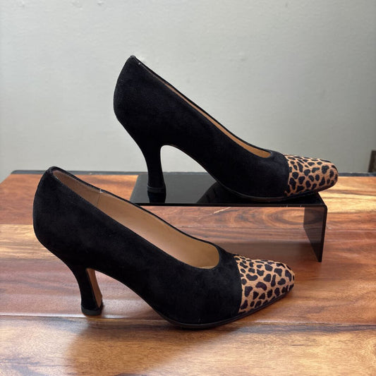 ANN TAYLOR,ANIMAL PRINT HIGH HEEL,BLACK,8