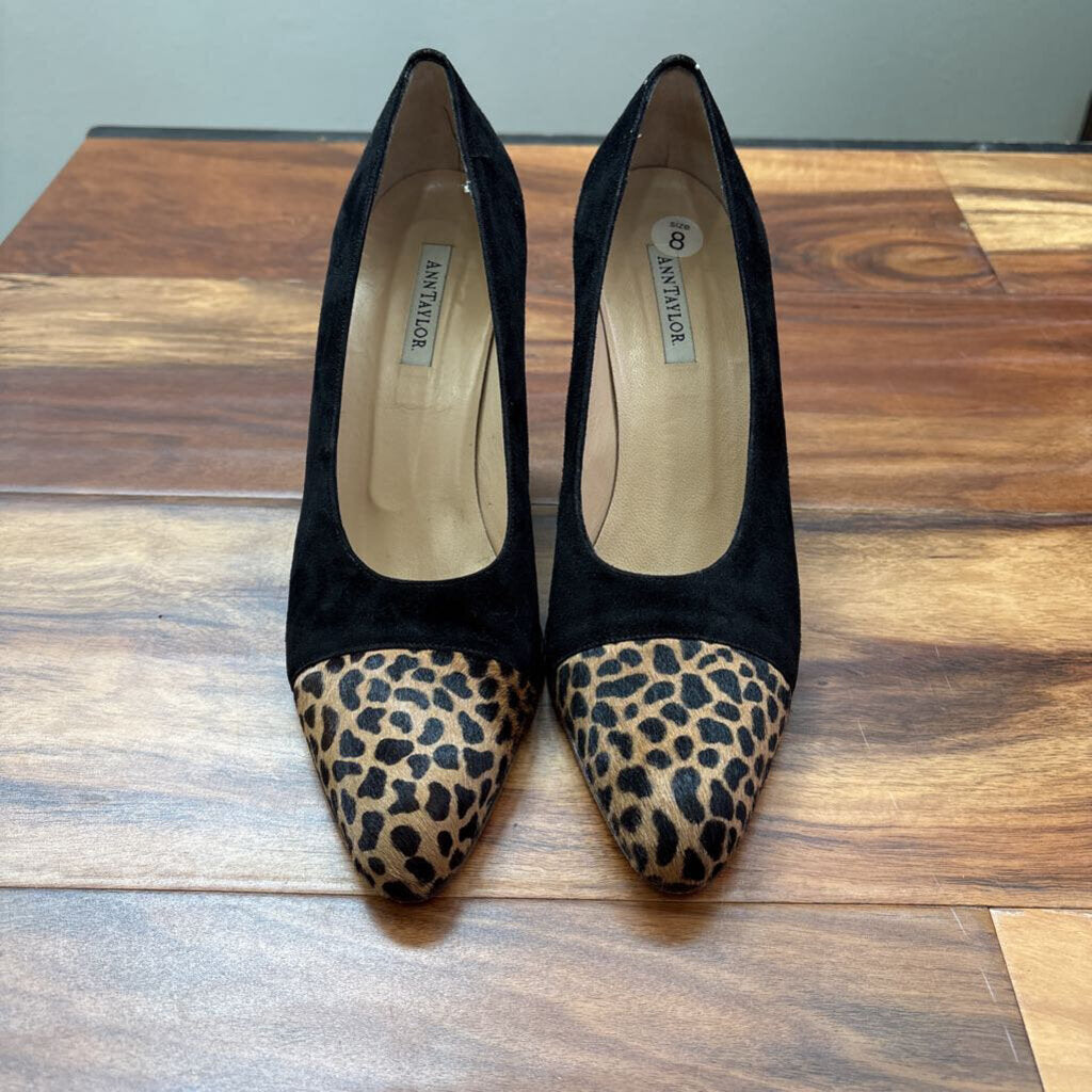 ANN TAYLOR,ANIMAL PRINT HIGH HEEL,BLACK,8