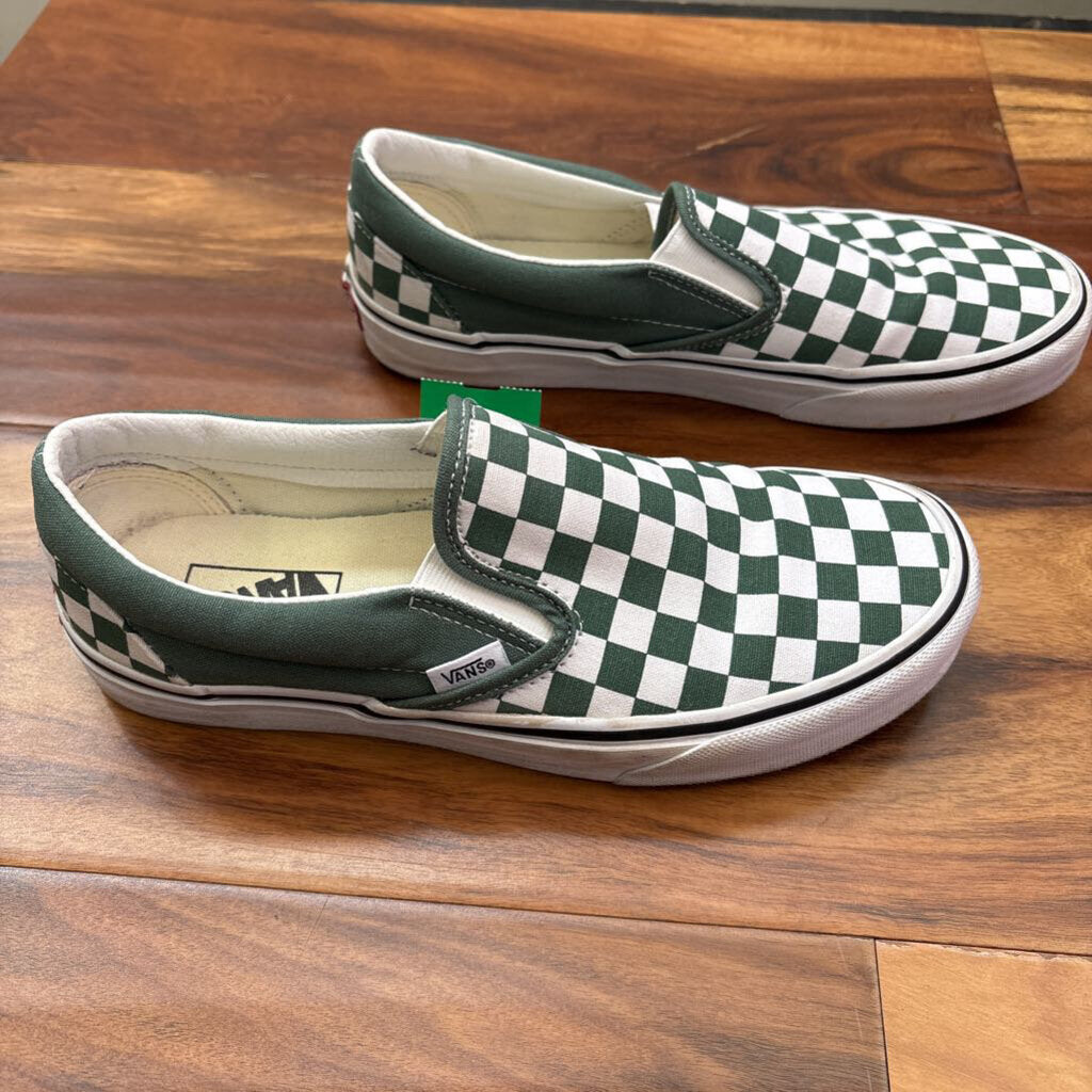 CHECKERED VANS,GREEN WHITE,9.5