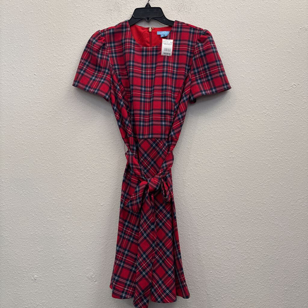 DRAPER JAMES,SHORTSLV PLAID DRESS,RED,8