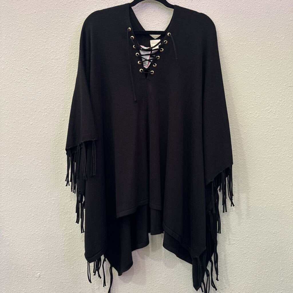 CHICO'S,FRINGE SHAW ,BLK