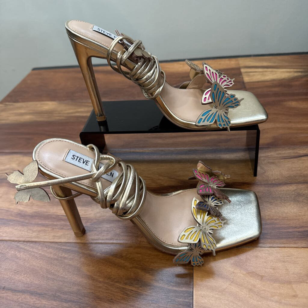 STEVE MADDEN,NEW BUTTERFLY HEEL ,GOLD ,8.5