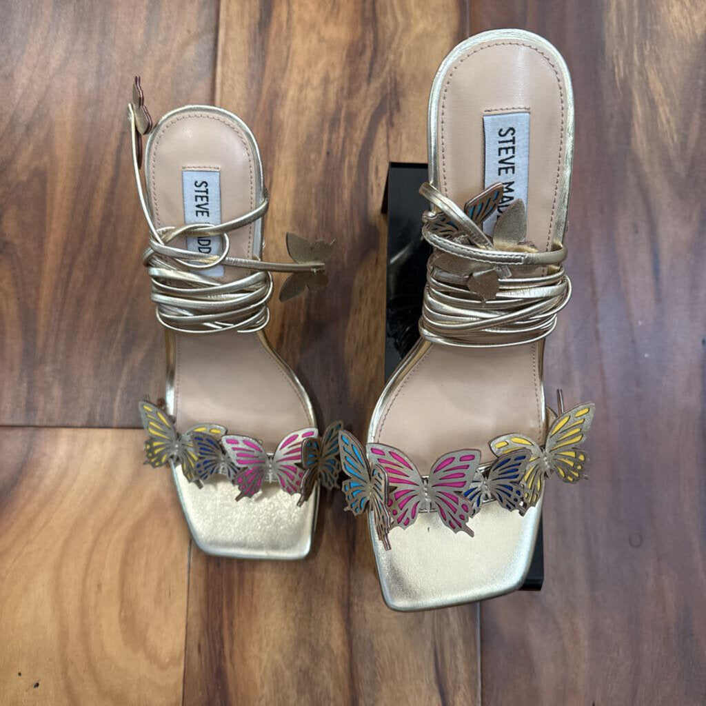 STEVE MADDEN,NEW BUTTERFLY HEEL ,GOLD ,8.5