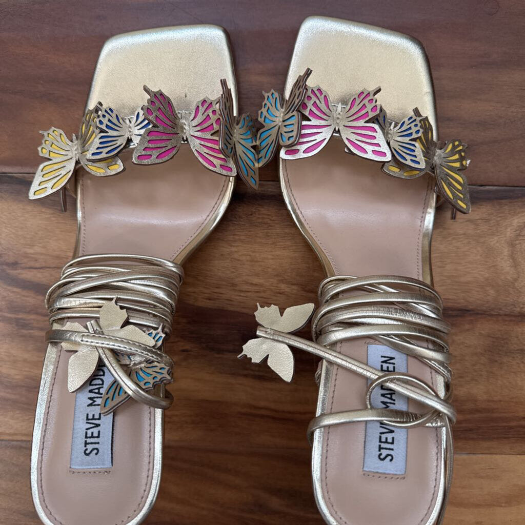 STEVE MADDEN,NEW BUTTERFLY HEEL ,GOLD ,8.5
