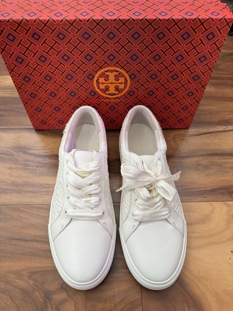 TORY BURCH,NWT MARION QUILTED SNEAKER ,WHT ,9.5