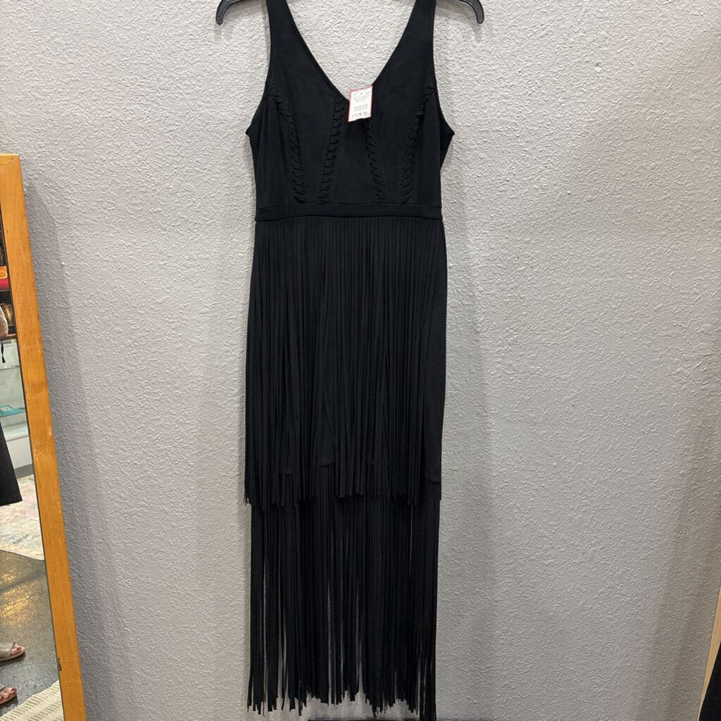 IDYLLWIND,SUEDE FRINDGE TANK DRESS,BLACK,S