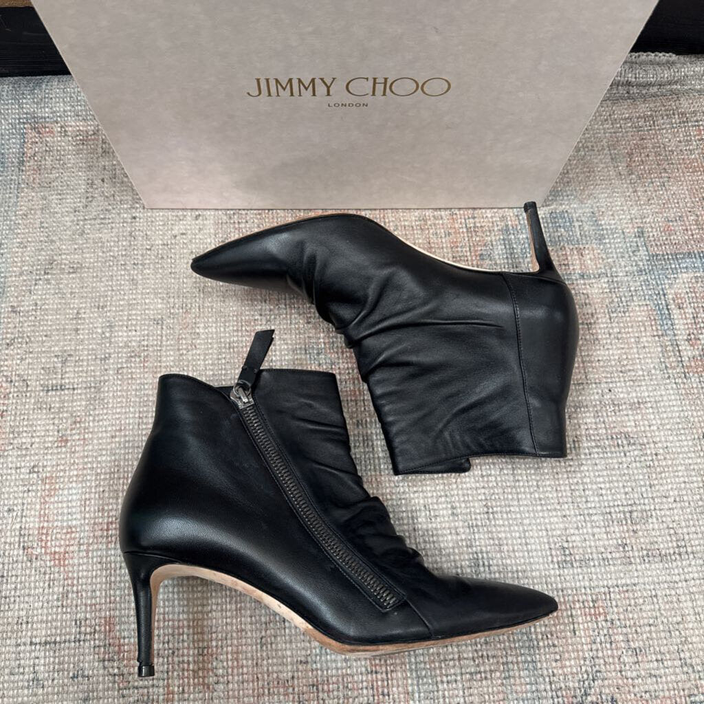 JIMMY CHOO,DAYTON CALF LEATHER HEELED BOOTIE ,BLK ,40