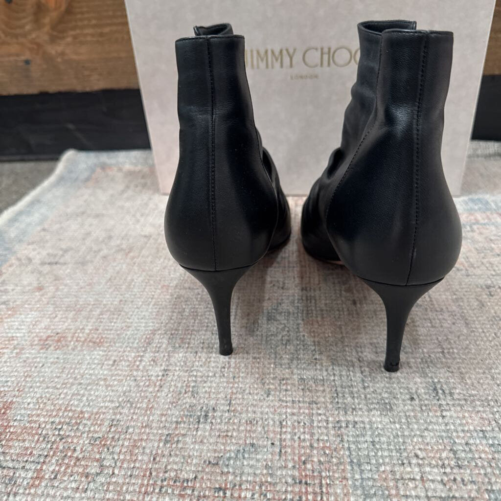 JIMMY CHOO,DAYTON CALF LEATHER HEELED BOOTIE ,BLK ,40