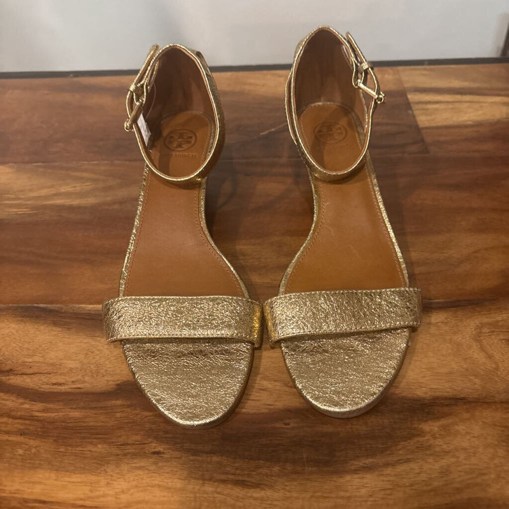 TORY BURCH,SHIMMER WEDGE ,GOLD ,8.5