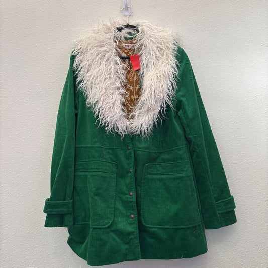 CORDUROY FAUX FUR JACKET,GREEN,XL