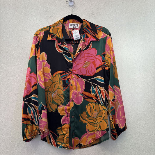 FLORAL SILK BUTTON UP TOP,MULTI ,S