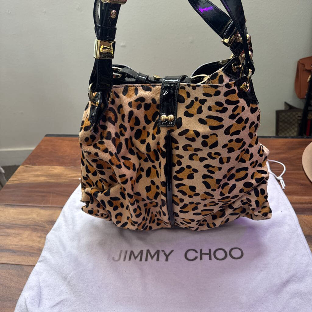 JIMMY CHOO,AUTHENTIC PRINT CALFHAIR & LEATHER HANDBAG,LEOPARD