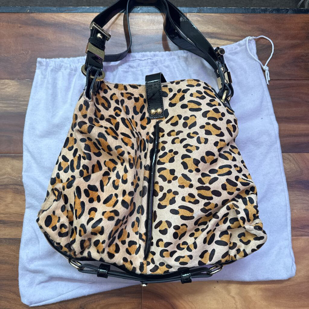 JIMMY CHOO,AUTHENTIC PRINT CALFHAIR & LEATHER HANDBAG,LEOPARD