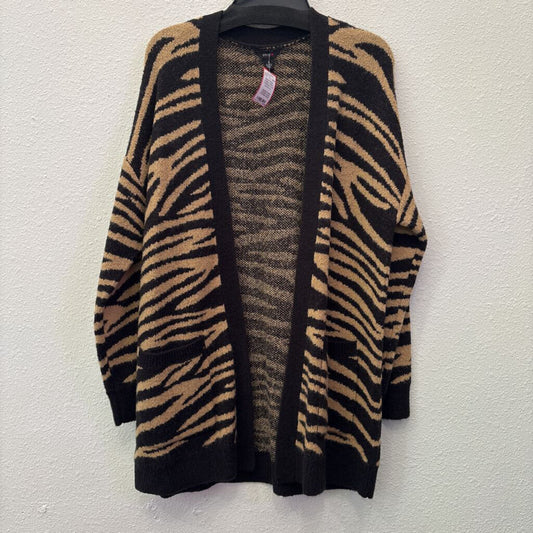 INTRO,OPEN FRONT ANIMAL PRINT CARDIGAN,TAN BLACK,XL