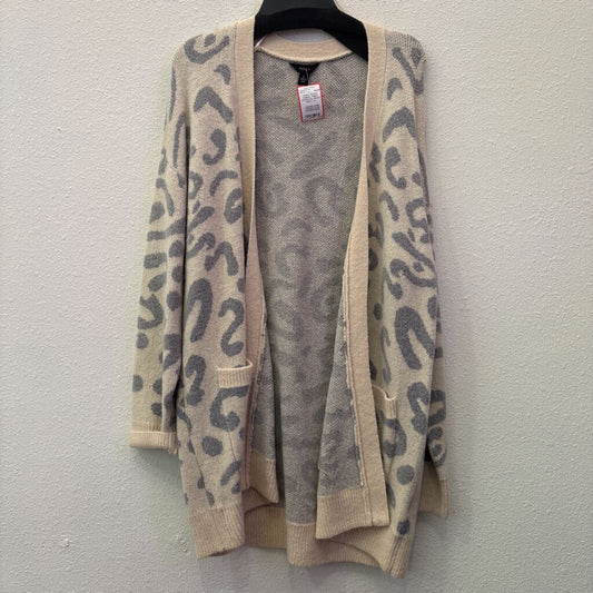 INTRO,OPEN FRONT ANIMAL PRINT CARDIGAN,WHITE GRAY,XL