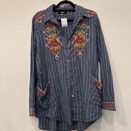 JOHNNY WAS,LONGSLV BUTTON UP TOP,MULTI,L