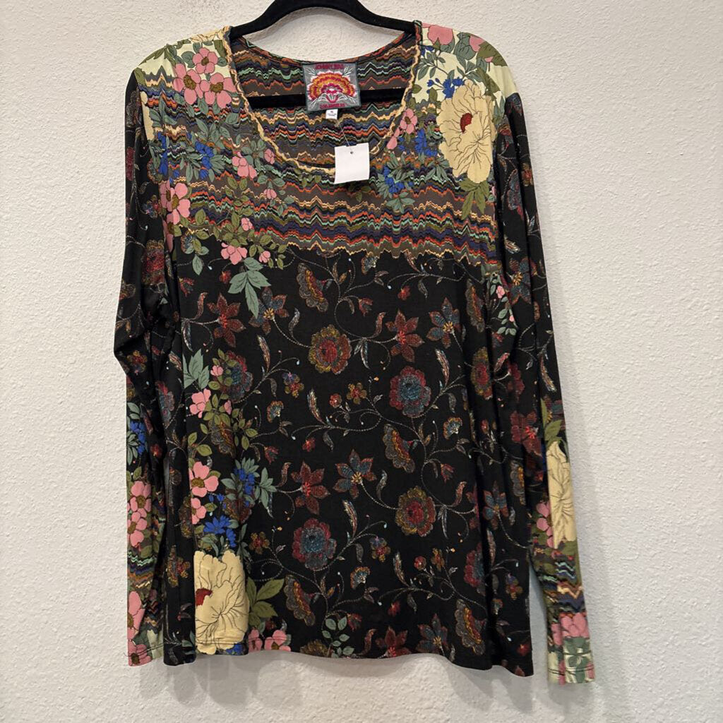 JOHNNY WAS,LONGSLV FLORAL TOP,MULTI ,XL