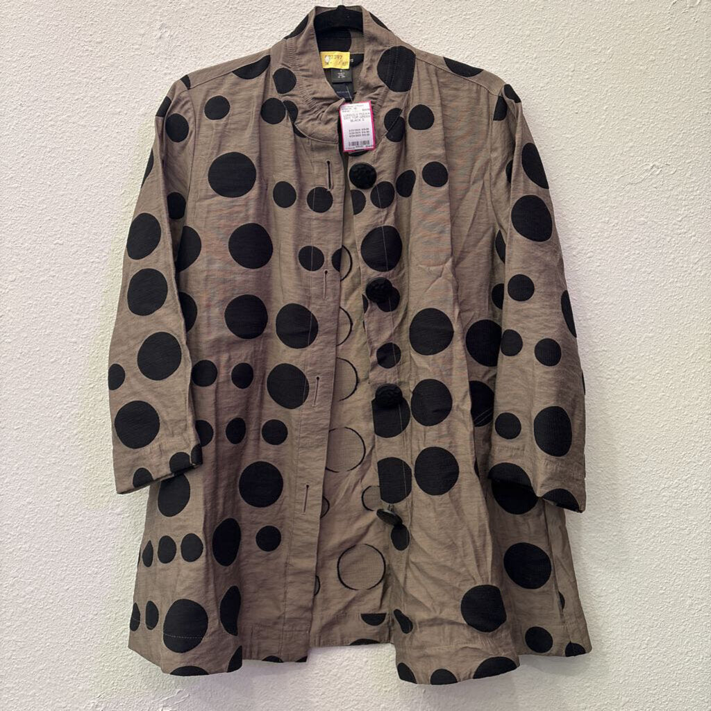 ALI MILES,LONGSLV POLKA DOT TOP,GREEN BLACK,S