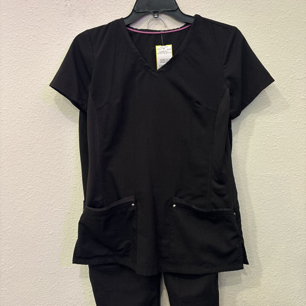 HEALING HANDS PURPLE LABEL,SCRUB SET + JACKET,BLACK,XS