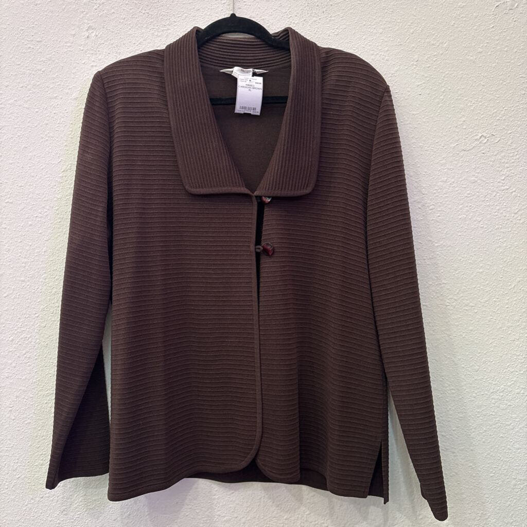 MISOOK,RIBBED CARDIGAN,BROWN,XL