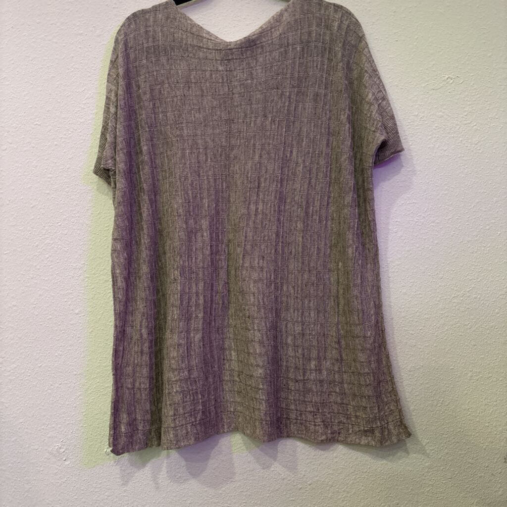 EILEEN FISHER,KNITE SHORTSLVE SWEATER TOP ,TAN ,S/M