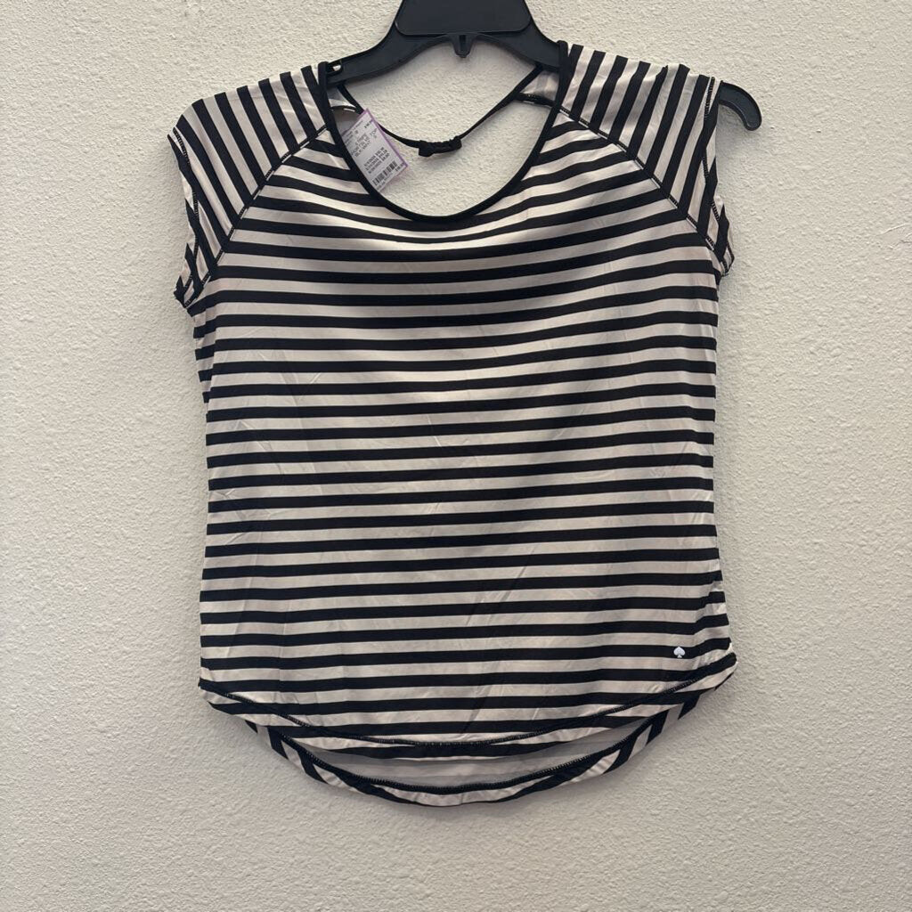KATE SPADE,STRIPE SHORTSLVE TOP ,BLK/WHT ,S