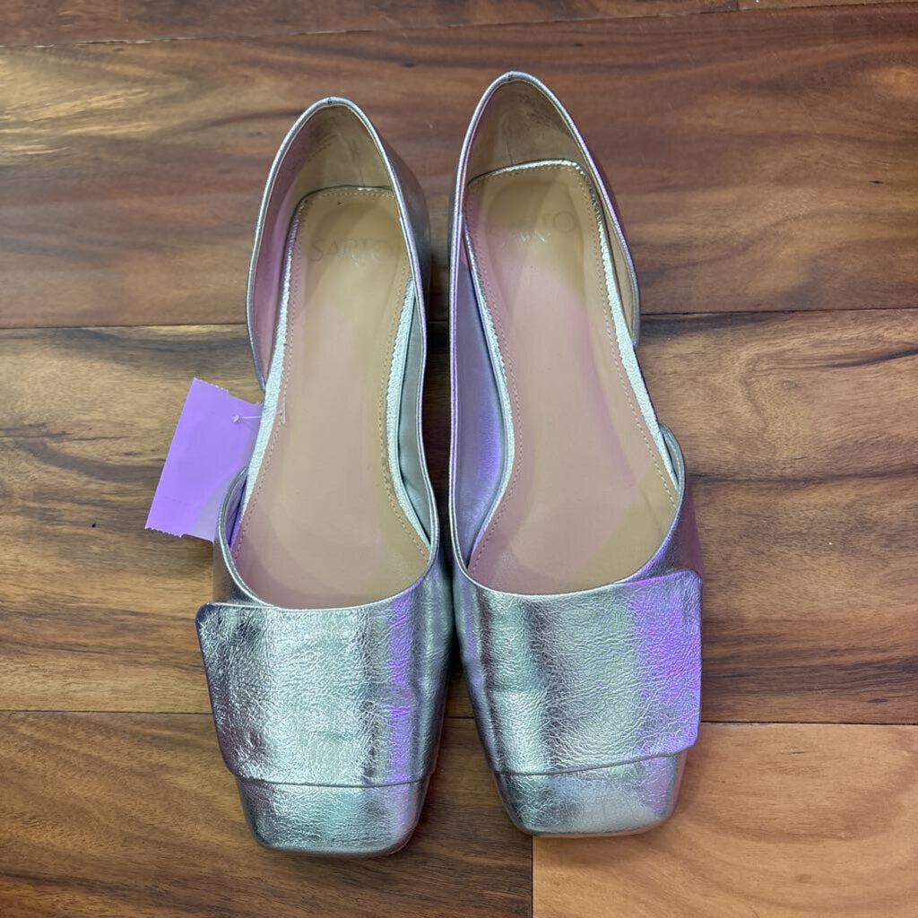 FRANCO SARTO,OPEN TOE SLIP ONS,SILVER,8 1/2
