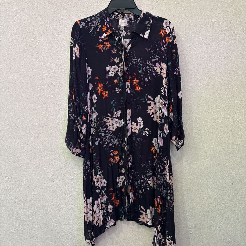 Cupio,L/S FLORAL BUTTON UP DRESS,MULTI,L