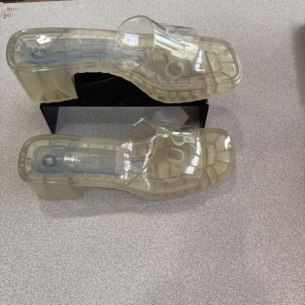 GUCCI,AUTHENTIC GG CLEAR BLOCK HEEL SANDAL ,BLK ,40