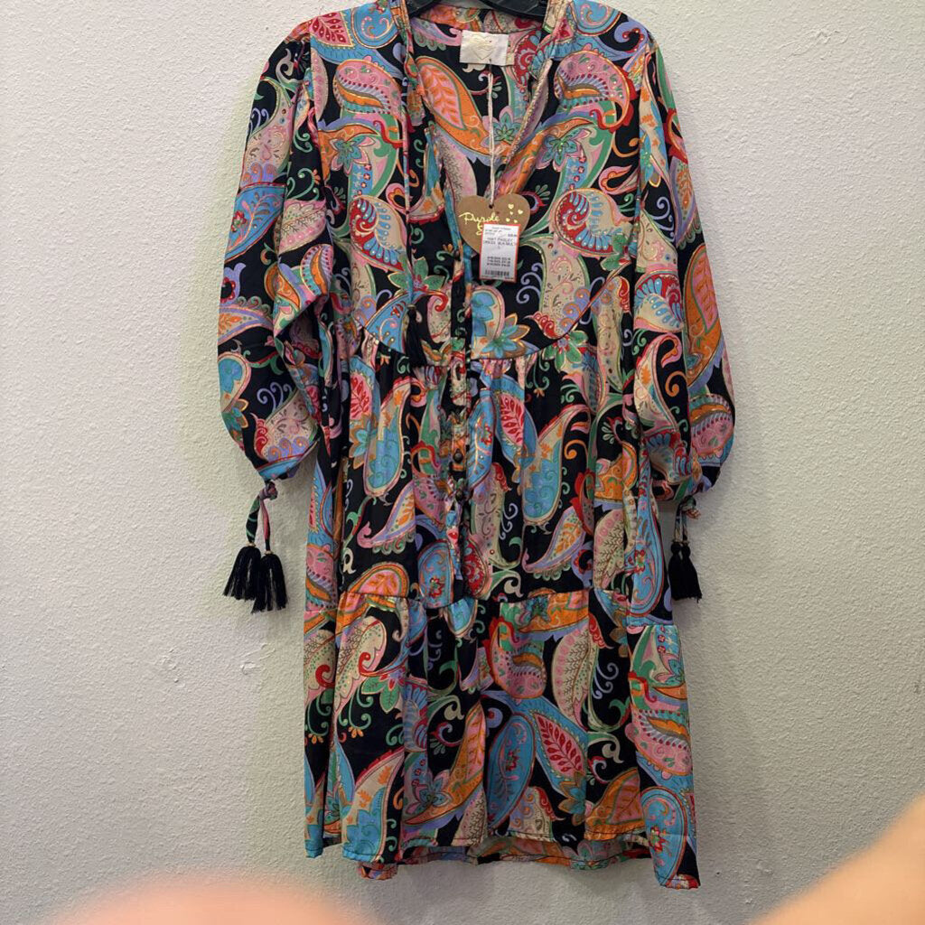 PURPLE QUEEN,NWT PAISLEY DRESS ,BLK/MULTI ,L