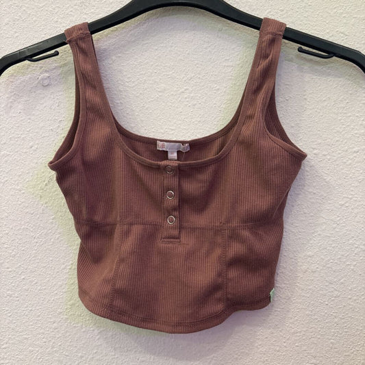 GB,RIBBED CROP TANK TOP ,BRN,M