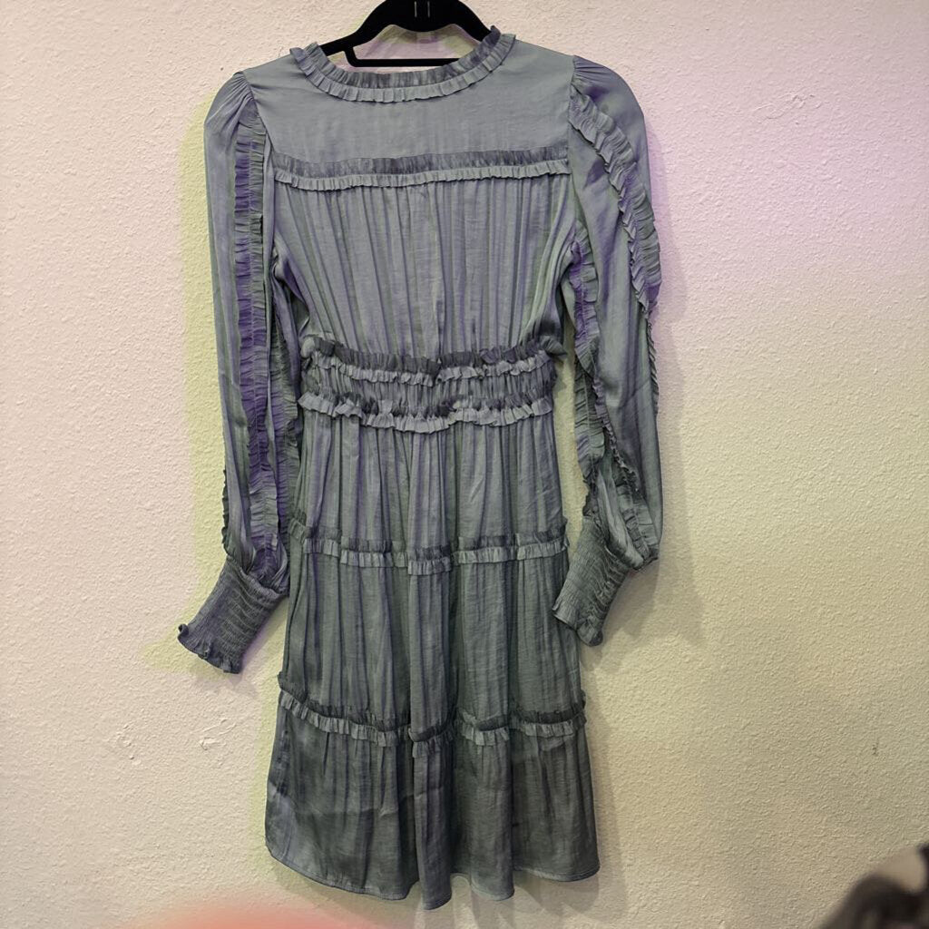 OPT,NWT SILK RUFFLE DRESS,BLUE,XS