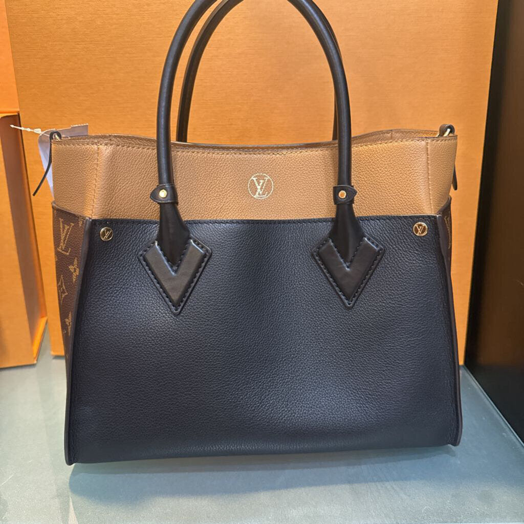 Louis Vuitton,AUTHENTIC ONMYSIDE MM NOIR PURSE,MONO/BLK/CAMEL