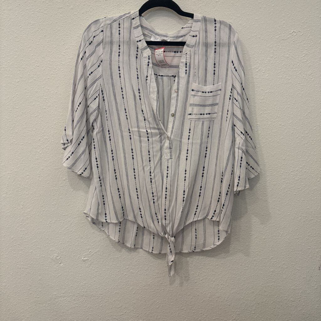 3/4SLV TOP,NVY WHT,M