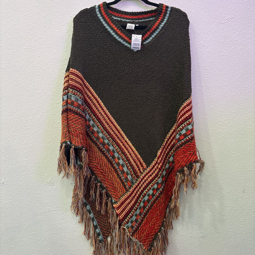 FASHION APPAREL,FRINGE PATTERNED SHAW CARDIGAN ,BRN/MULTI,S/M
