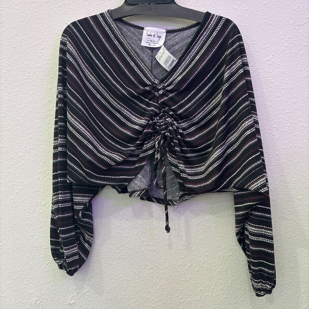 SADIE & SAGE,CROP SCRUNCH TOP ,BLK/WHT ,S