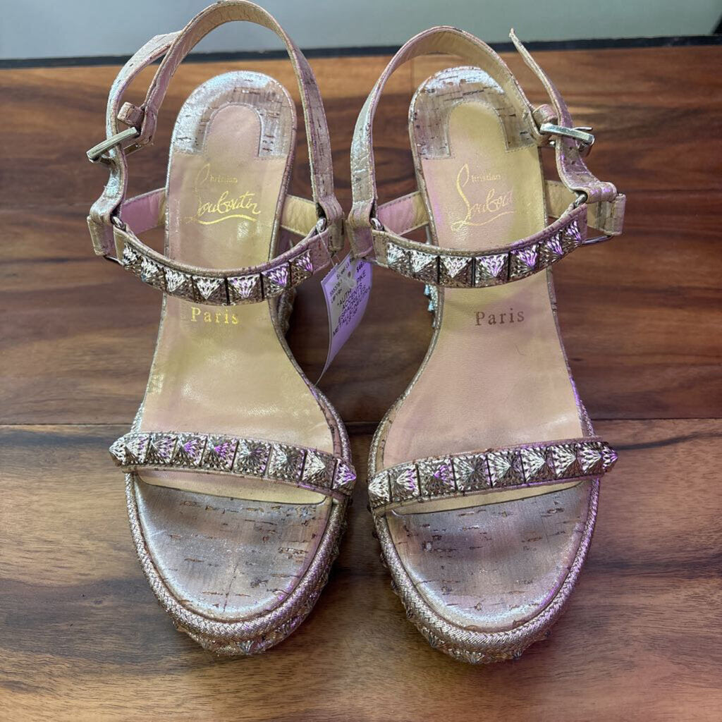 CHRISTIAN LOUBOUTIN,*AUTH* SPIKE ACCENTS ESPADRILLES ,METALLIC/NEUTRALS,38