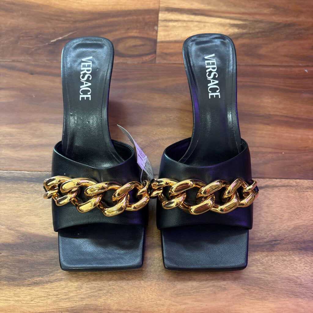 Versace,*AUTH CHAIN LINK HEEL SANDAL,BLK,38