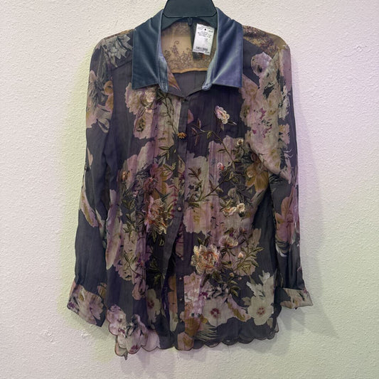 ARATTA,FLORAL BUTTONUP TOP ,GRY/MULTI,M