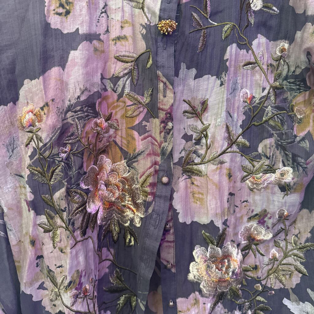 ARATTA,FLORAL BUTTONUP TOP ,GRY/MULTI,M