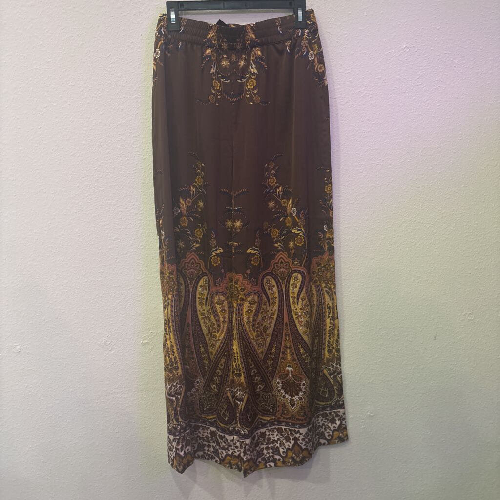 RACHEL ZOE,PAISLEY PATTERNED FLOWY PANT ,BRN/GOLD,S