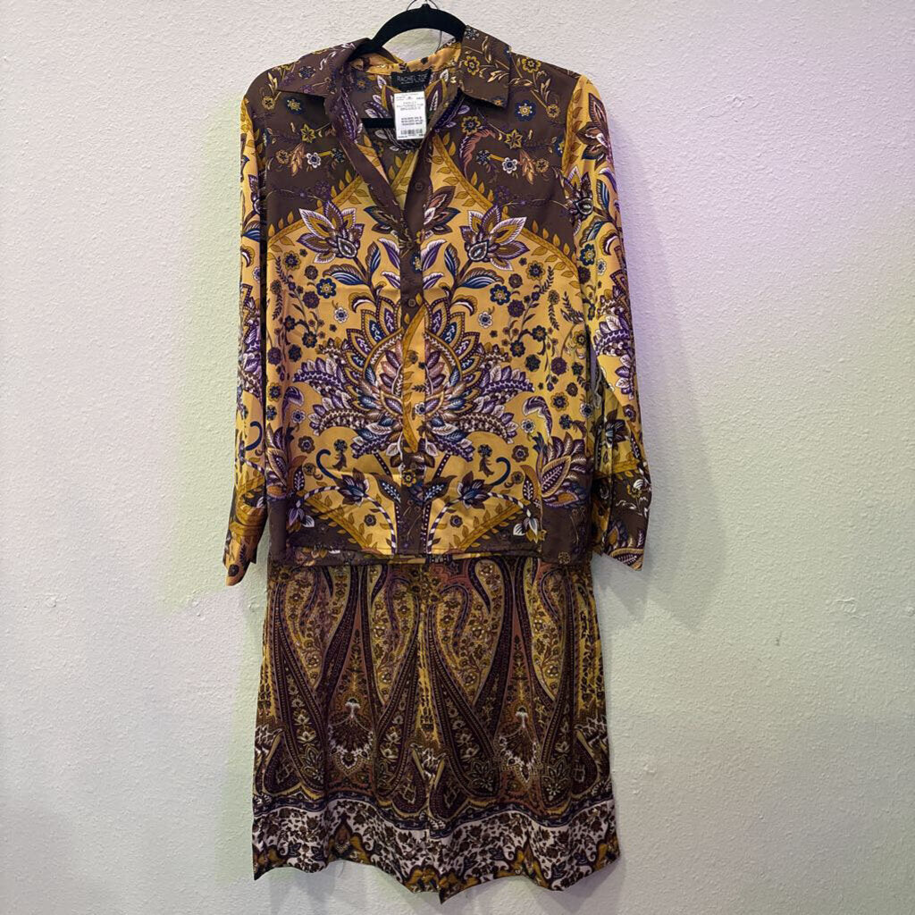 RACHEL ZOE,PAISLEY PATTERNED TOP ,BRN/GOLD,S