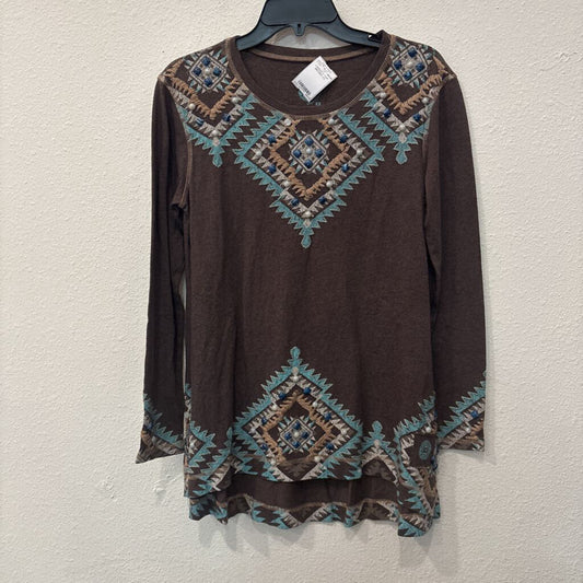 DOUBLE D RANCH,LONGSLV TOP,BROWN,XS