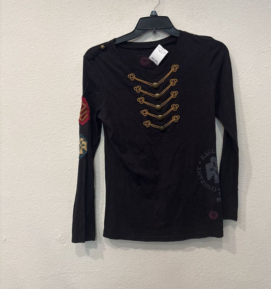 DOUBLE D RANCH,LONGSLV TOP,BLK,M