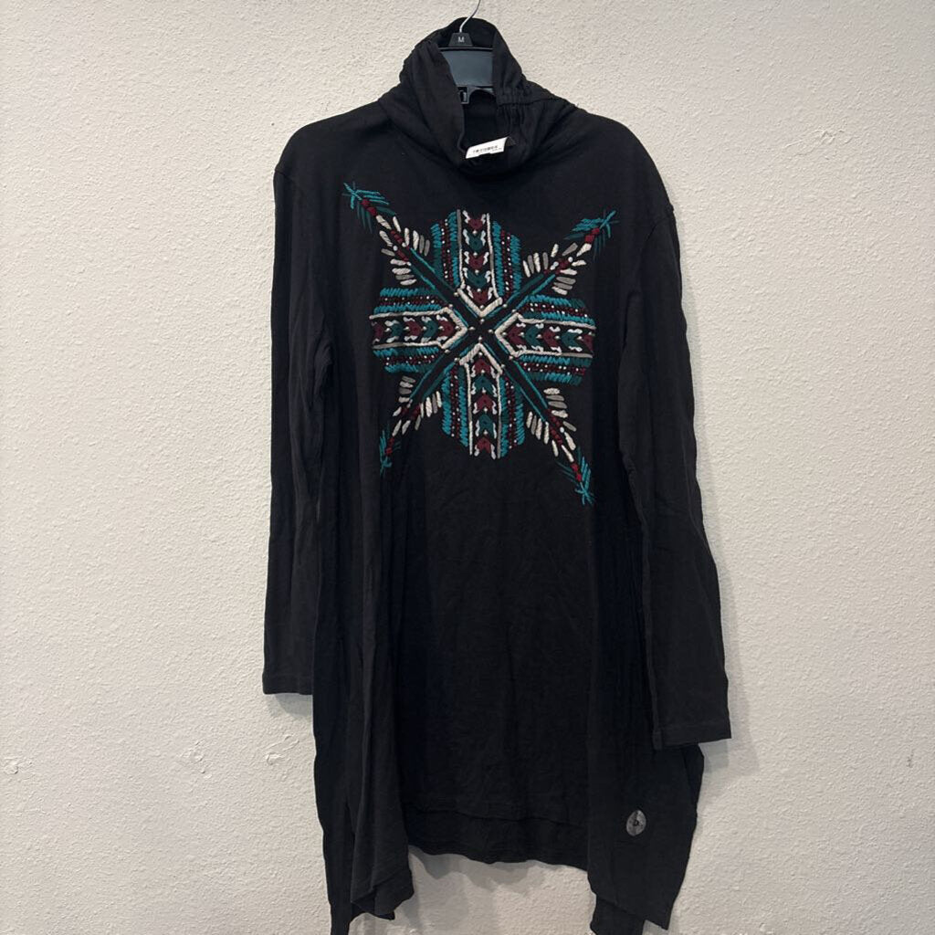 DOUBLE D RANCH,LONGSLV TUNIC TOP,BLK,S