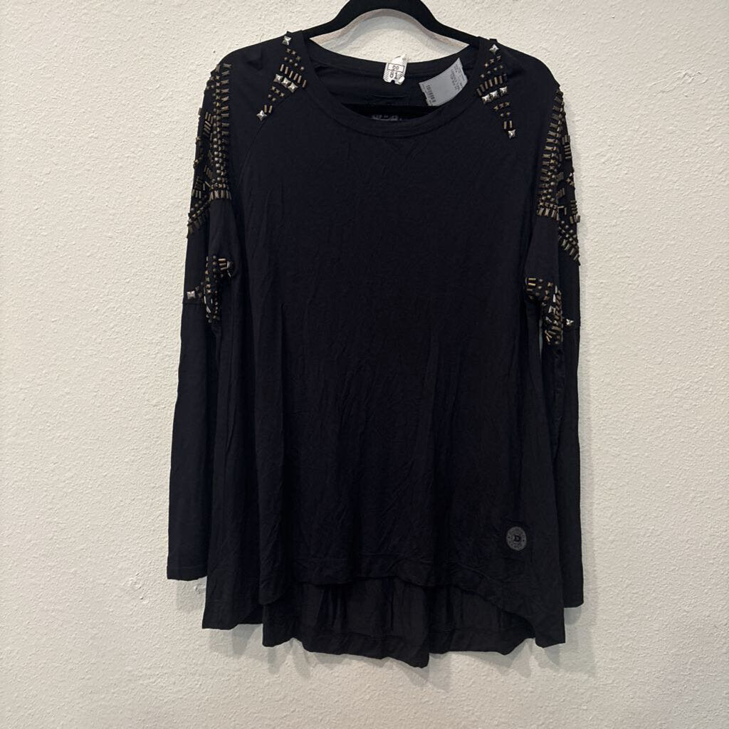 DOUBLE D RANCH,LONGSLV TUNIC TOP,BLK,XS