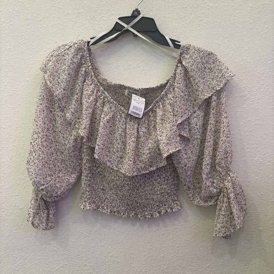 SHE + SKY,RUFFLE FLORAL CROP TOP ,WHT /PINK,S